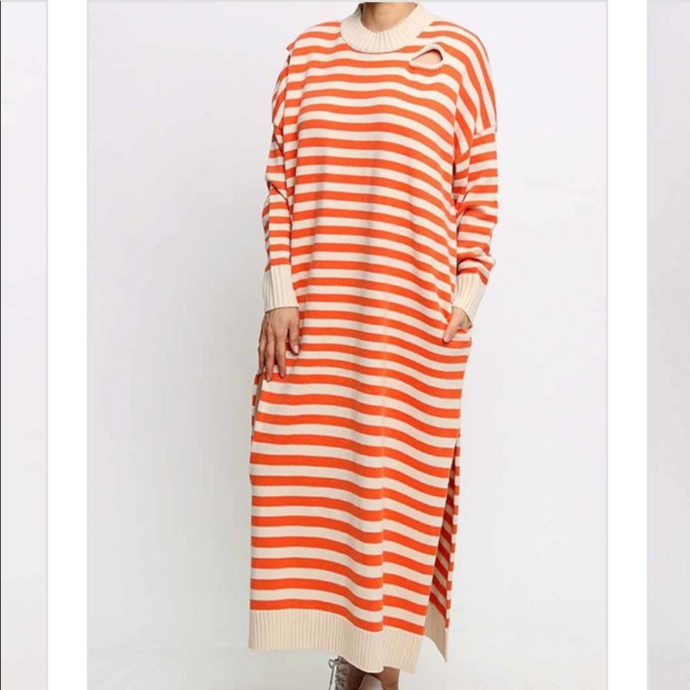 Orange & Beige striped sweater dress